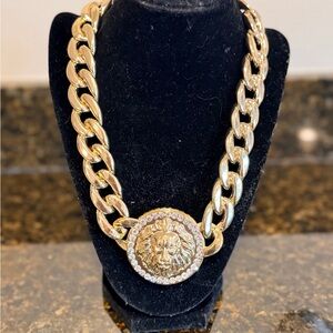 Gold Lion Medallion Chunky Chain Necklace